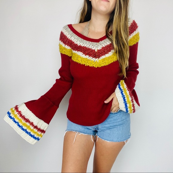 NWT Free People flare knit sleeve retro sweater - Picture 4 of 8